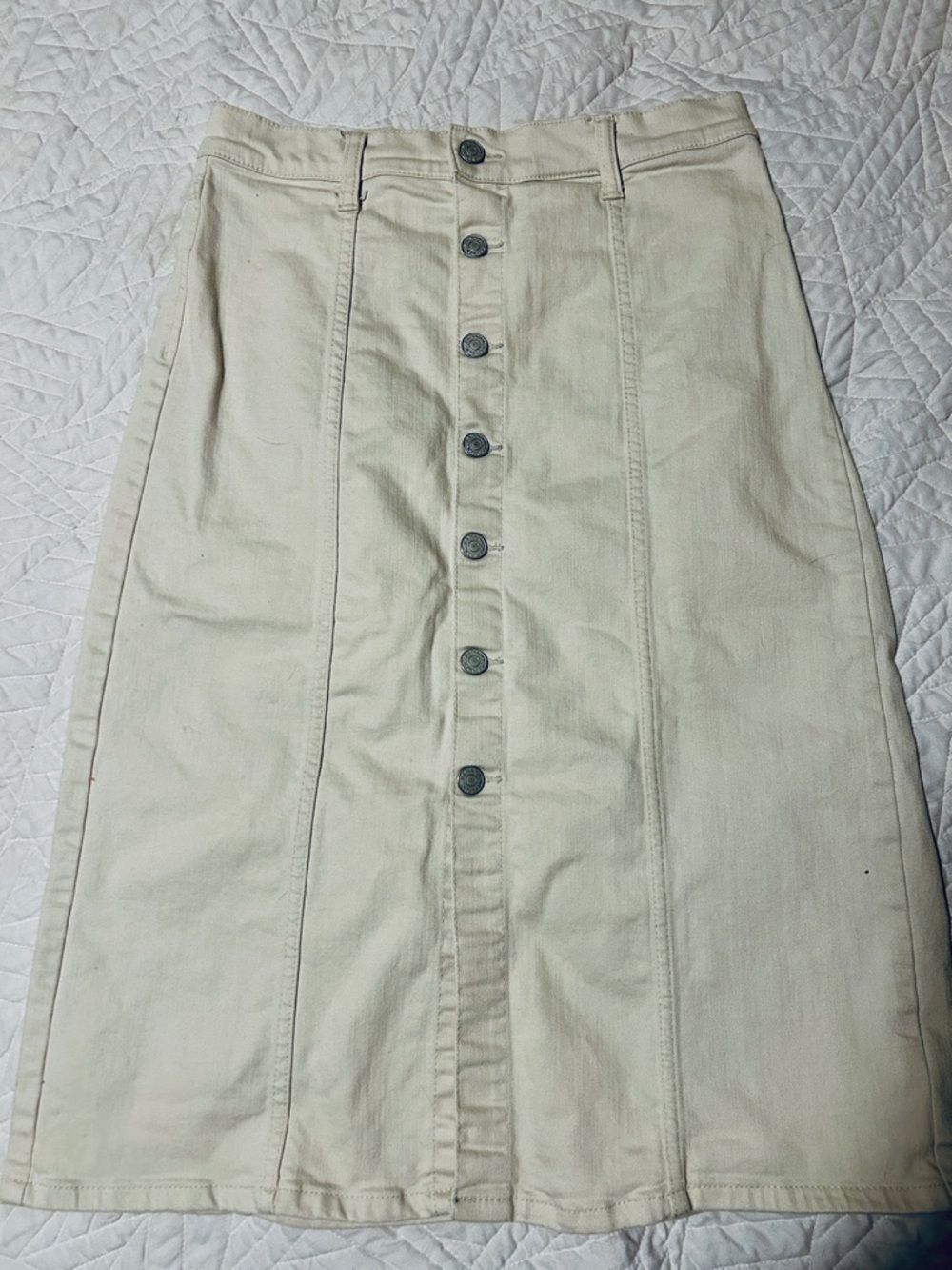 Banana Republic Button-Front Cream Midi Skirt